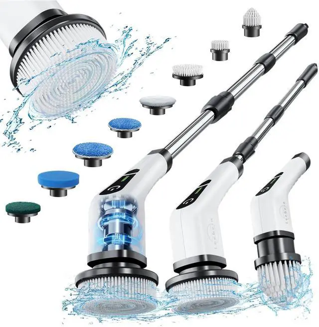 Alt view image 8 of 14 - Electric Spin Scrubber, Cordless Cleaning Brush with 8 Replaceable Brush Heads, Tub and Floor Tile 360 Power Scrubber Dual Speed with Adjustable & Detachable Handle for Bathroom Kitchen Car