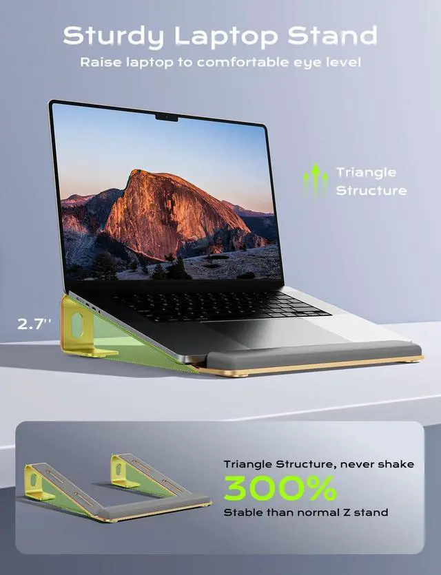 Alt view image 10 of 14 - Aluminum Laptop Stand, Notebook Stand with Wrist Rest, Ergonomic Detachable Laptop Mount, Computer Stand Compatible with 10-17'' All Laptops Such as MacBook Air Pro/HP/Dell/Lenovo, Gold