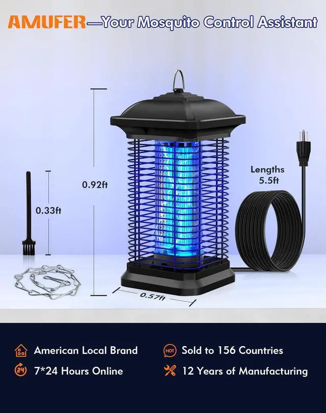 Alt view image 12 of 12 - Bug Zapper for Outdoor & Indoor, 1/2 Acre Coverage Mosquito Lamp with 18W Bulb & 4400V High-Voltage, 100% Improvement in Mosquito Control Effect, Electric Fly Trap for Patio, Backyard, Home