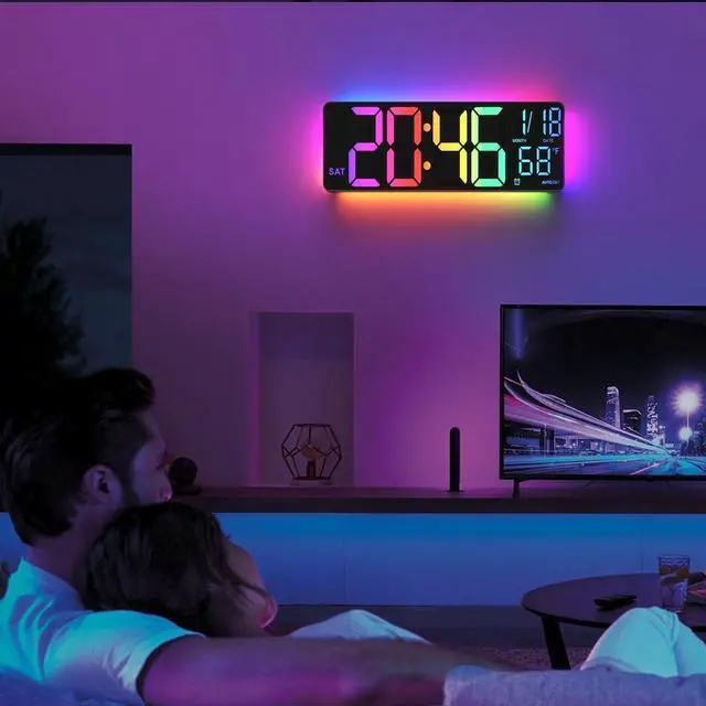 Alt view image 9 of 14 - 13" Digital Wall Clock with Night Light,8 RGB Color,Dual Alarms with Large Display, Dimmer, Auto DST, Voice Control, Auto Time Sync,Remote Control for Living Room Bedroom,Gift for All Ages