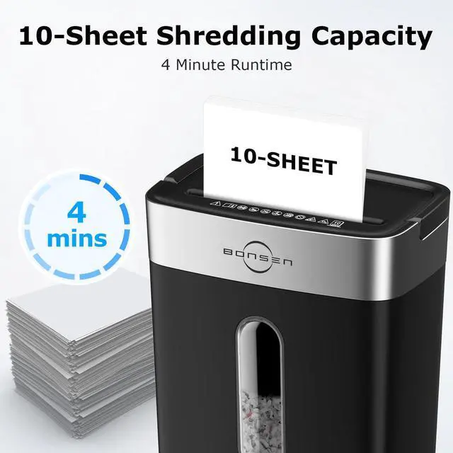 Alt view image 9 of 14 - 10-Sheet Cross Cut Paper Shredder for Home Office, P-4, Portable Handle, 4 Gallons Bin, Paper and Credit Card Shredder, Black (S3201 New Version)