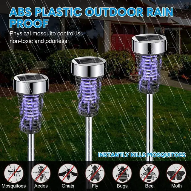 Alt view image 11 of 14 - Solar Bug Zapper Outdoor Mosquito Waterproof LED Light Mosquito Repellent Killer Bug Zapper for Indoor Outdoor Patio Yard (Purple Light,Silver,4 Pack)