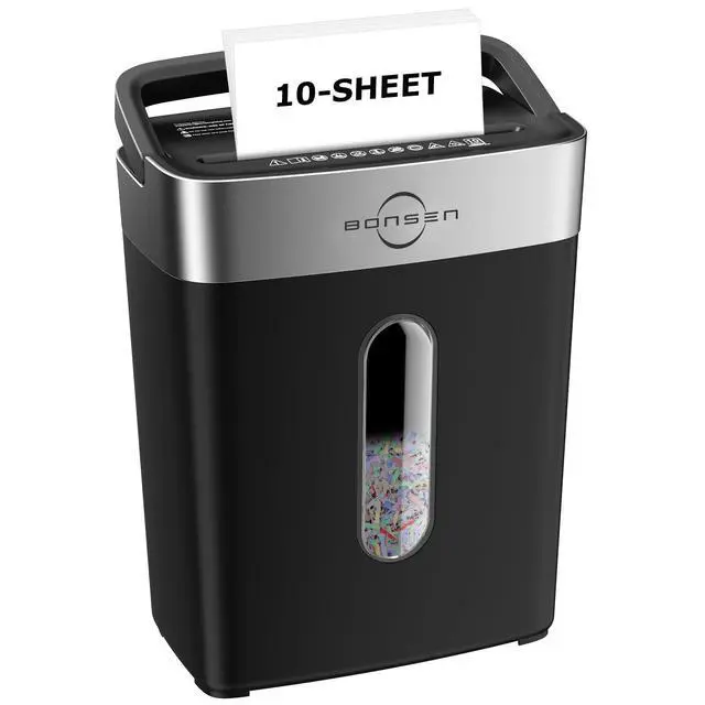 Alt view image 8 of 14 - 10-Sheet Cross Cut Paper Shredder for Home Office, P-4, Portable Handle, 4 Gallons Bin, Paper and Credit Card Shredder, Black (S3201 New Version)