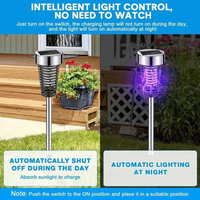 Alt view image 12 of 14 - Solar Bug Zapper Outdoor Mosquito Waterproof LED Light Mosquito Repellent Killer Bug Zapper for Indoor Outdoor Patio Yard (Purple Light,Silver,4 Pack)