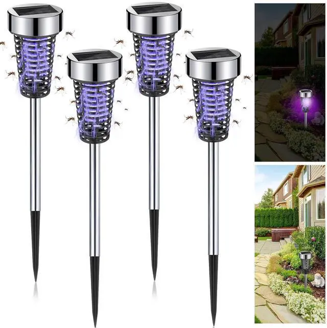 Alt view image 8 of 14 - Solar Bug Zapper Outdoor Mosquito Waterproof LED Light Mosquito Repellent Killer Bug Zapper for Indoor Outdoor Patio Yard (Purple Light,Silver,4 Pack)