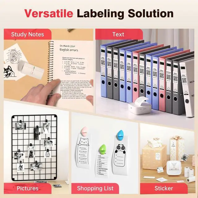 Alt view image 9 of 14 - Sticker Printer, Mini Thermal Printer Bluetooth Portable Sticker Maker with 1 Roll Paper, Print Pod, for Study Notes, Pictures, Labels, DIY, Multiple Templates for Phones & Tablets