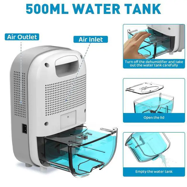 Alt view image 10 of 14 - Mini Dehumidifier for Small Bathroom. Quiet. Auto Shut-OFF. Power Off Memory. Electric Dehumidifier for Small Space. Good for Bathroom Basement Bedroom Closet Safe Pantry RV Camper Yacht
