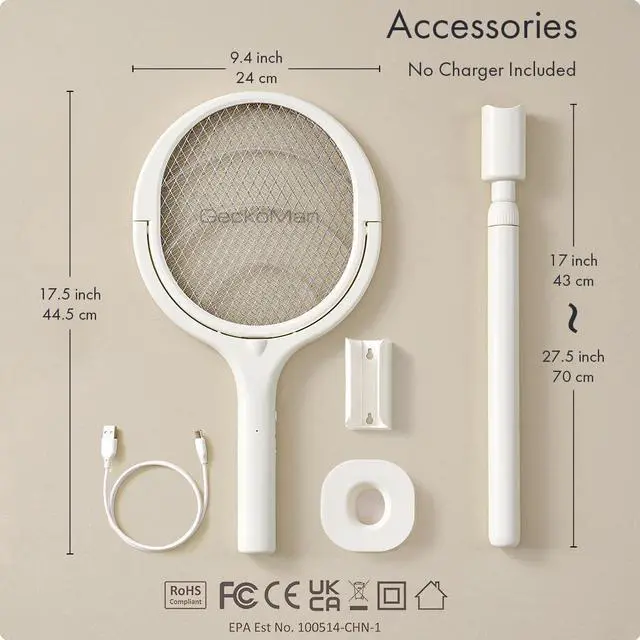 Alt view image 13 of 14 - 2-Pack Rotating Head Electric Fly Swatter Racket Rechargeable Bug Zapper Racket Bug Zapper Indoor Fly Zapper Mosquito Zapper Flies Killer for Indoors, with 2 Telescopic Extensions