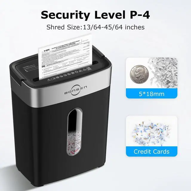 Alt view image 10 of 14 - 10-Sheet Cross Cut Paper Shredder for Home Office, P-4, Portable Handle, 4 Gallons Bin, Paper and Credit Card Shredder, Black (S3201 New Version)
