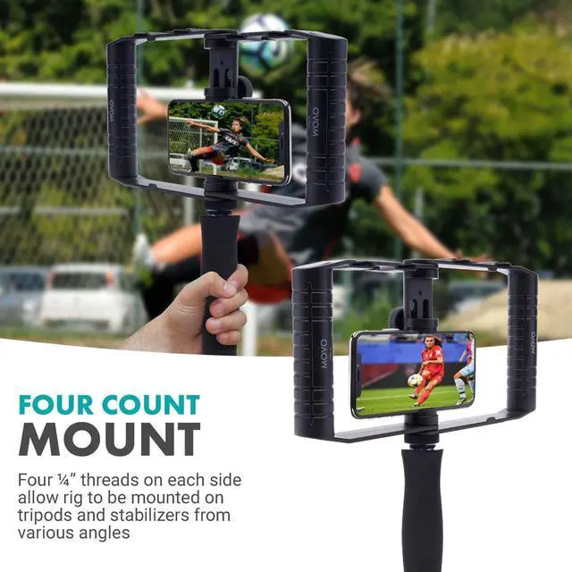 Alt view image 13 of 14 - SPR-20 Foldable Smartphone Video Rig Cage with Cold Shoe Mounts for Microphone or LED Light - Vlogging Mount Compatible with iPhone, Android - Smartphone Video Stabilizer Grip - Filming Equipment