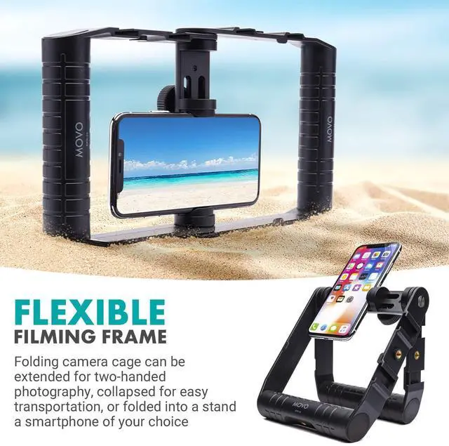 Alt view image 12 of 14 - SPR-20 Foldable Smartphone Video Rig Cage with Cold Shoe Mounts for Microphone or LED Light - Vlogging Mount Compatible with iPhone, Android - Smartphone Video Stabilizer Grip - Filming Equipment