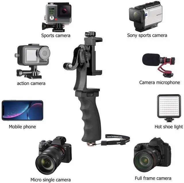 Alt view image 11 of 12 - 2in1 Ergonomic Portable Action Camera+Smartphone SYN Hand Grip Stabilizer Combo Mount Video Vlogging Rig Holder Kit for GoPro iPhone Interview Travel YouTube Tiktok Streaming-Mic+Light Adapter