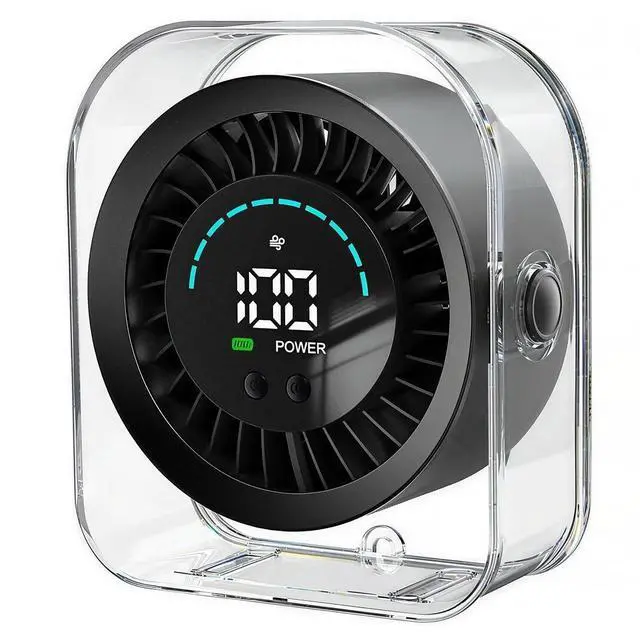 Alt view image 8 of 14 - Small Desk Fan, Quiet Desktop Fan with Turbo Airflow, Rechargeable Mini Table Fan 100 Speed Wind Adjustable, Travel Fan for Sleeping 90° Rotating, Portable Small Fans for Office Home Travel