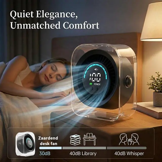 Alt view image 12 of 14 - Small Desk Fan, Quiet Desktop Fan with Turbo Airflow, Rechargeable Mini Table Fan 100 Speed Wind Adjustable, Travel Fan for Sleeping 90° Rotating, Portable Small Fans for Office Home Travel
