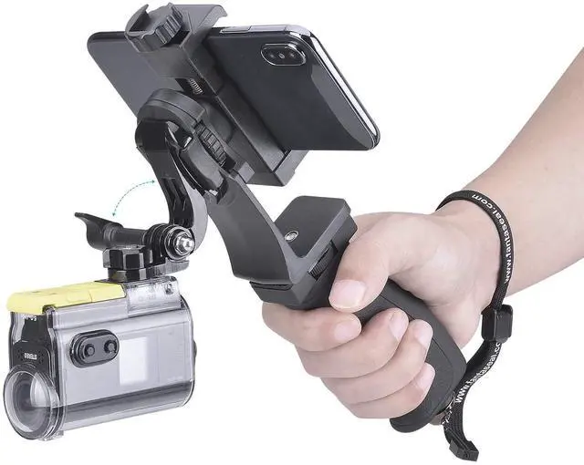 Alt view image 9 of 12 - 2in1 Ergonomic Portable Action Camera+Smartphone SYN Hand Grip Stabilizer Combo Mount Video Vlogging Rig Holder Kit for GoPro iPhone Interview Travel YouTube Tiktok Streaming-Mic+Light Adapter