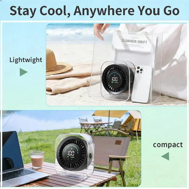 Alt view image 14 of 14 - Small Desk Fan, Quiet Desktop Fan with Turbo Airflow, Rechargeable Mini Table Fan 100 Speed Wind Adjustable, Travel Fan for Sleeping 90° Rotating, Portable Small Fans for Office Home Travel