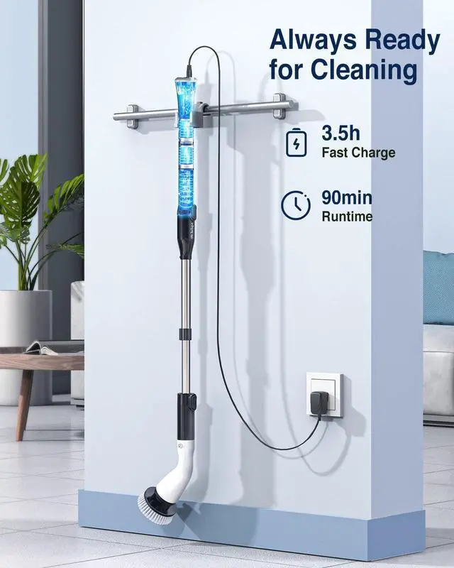 Alt view image 12 of 14 - Electric Spin Scrubber, Cordless Cleaning Brush Scrubber with 7 Replaceable Brush Heads and Adjustable Extension Handle, IPX7 Waterproof Power Cleaning Brush for Bathroom Tub Floor Tile Shower