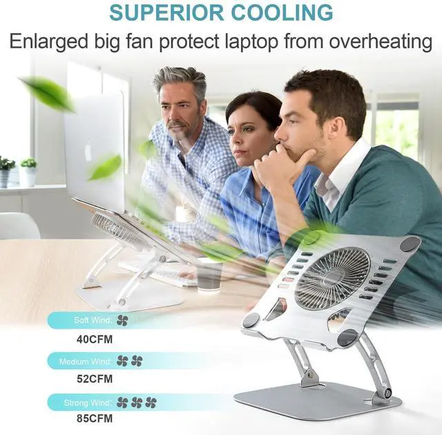 Alt view image 7 of 12 - Laptop Cooling Stand with 3 Speed Fan, Adjustable Height & Angle, Carbon Steel Framework, Ultra-Quiet & Super Sturdy for up to 16Laptop - Black