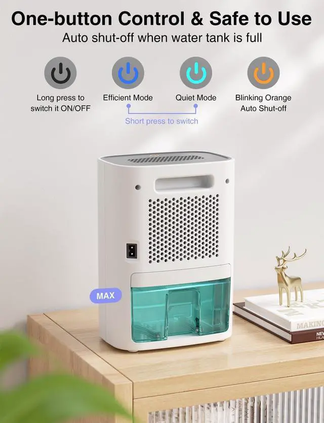 Alt view image 13 of 14 - Small Dehumidifier for Home, 30oz Compact Mini Dehumidifier with Auto Shut-Off, Quiet 24dB Portable Air Dehumidifier for Bathroom, Bedroom, Closet, RV