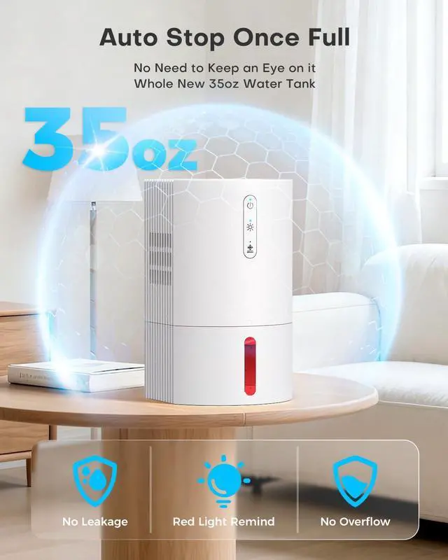 Alt view image 10 of 12 - Dehumidifiers for Home, 35oz Dehumidifier for Bathroom with Auto Shut-off Auto Defrost, Whisper Quiet Dehumidifier for Bedroom Office RV Closet Wardrobe (White)