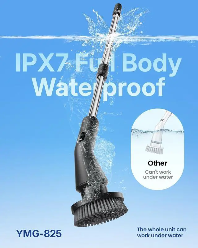 Alt view image 10 of 14 - Electric Spin Scrubber, Cordless Cleaning Brush for Bathroom Shower Tub, IPX7 Waterproof Power Scrubber with 7 Brush Heads, Extendable Long Handle and 2 Speeds Scrubber for Bathtub Floor