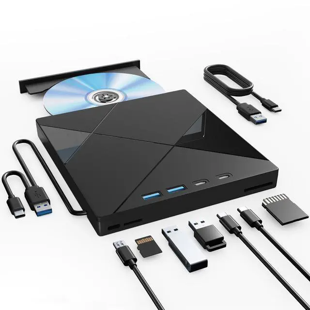 Alt view image 8 of 14 - 7 in 1 External CD/DVD Drive for Laptop, Portable DVD Player for Laptop with SD/TF Port, External DVD Drive with USB 3.0/Type C, CD Drive USB for PC Windows Linux