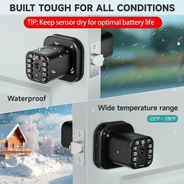 Alt view image 10 of 10 - Fingerprint Door knob, Smart Biometric Door Lock with Keypad, Keyless Entry Code Door Knob, Waterproof & Weatherproof , Auto Lock ,Voice Navigation, For Bedroom, Gate,Office -Matte Black