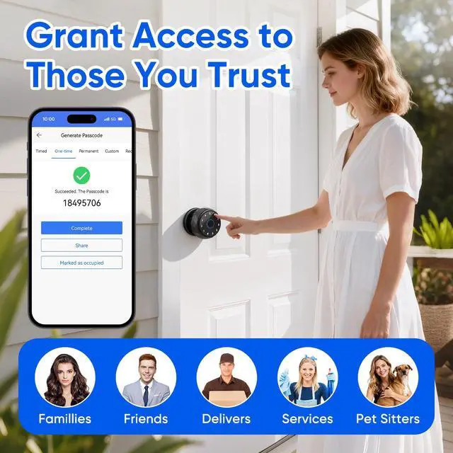 Alt view image 13 of 14 - Smart Door Knob Fingerprint Door Lock with Keypad, Keyless Entry Deadbolt for Front Door, Smart Auto Lock Deadbolt with Phone/Watch App Control, Biometric Fingerprint Gate Knob with 6 Ways to Unlock
