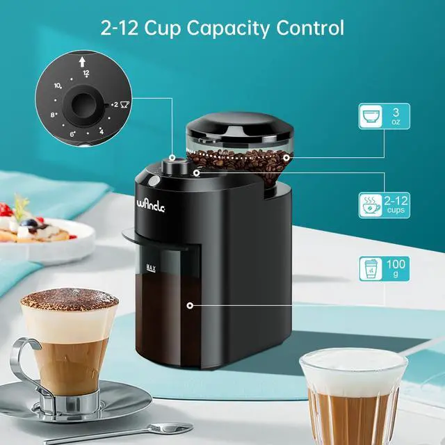 Alt view image 10 of 14 - Electric Burr Coffee Grinder - Adjustable with 28 Precise Grind Settings for 12 Cups - Professional Coffee Bean Grinder (Plastic, Black)