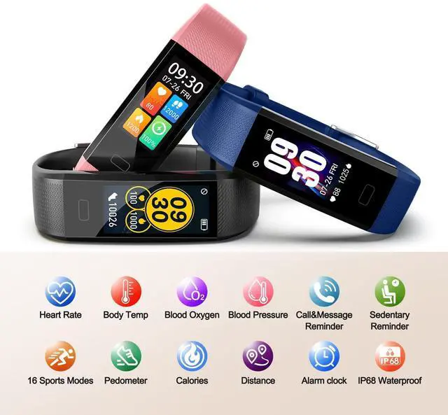 Alt view image 8 of 12 - Fitness Tracker with Step/Distance/Calories Counter, Activity Tracker with Heart Rate Monitor, Slim Style Watch IP68 Waterproof, Sleep Monitor Tracker, Pedometer Watch for Women Men