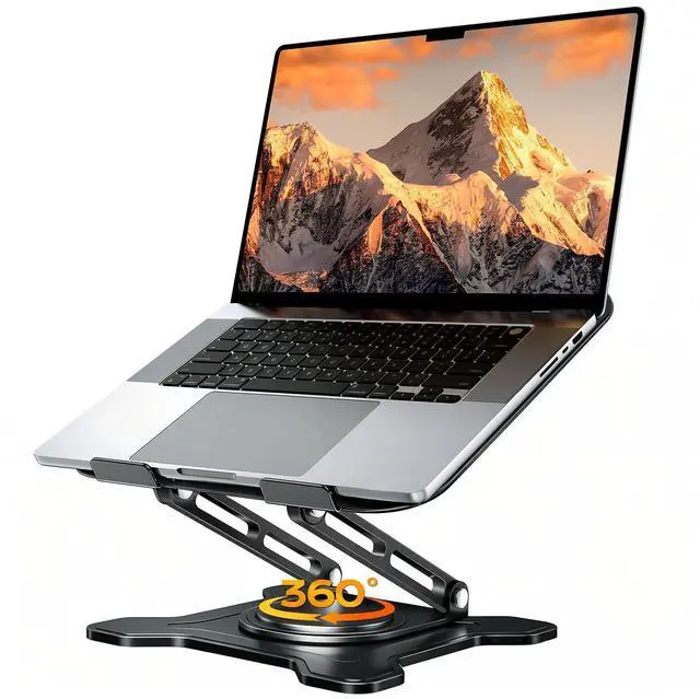 Alt view image 8 of 14 - Adjustable Laptop Stand for Desk, 360° Rotating Base Ergonomic Computer Stand, Laptop Riser Foldable Protable for Office Home Fits Compatible with MacBook Pro/Air Notebook up to 10-16" Black