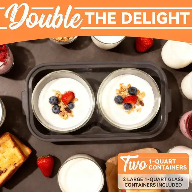 Alt view image 10 of 14 - Yogurt Maker Machine with Two 1-Quart Containers for Larger Batches, Oatmeal, Pudding, or Jello, Food-Grade Martial, One-touch Control, Homemade Yogurt