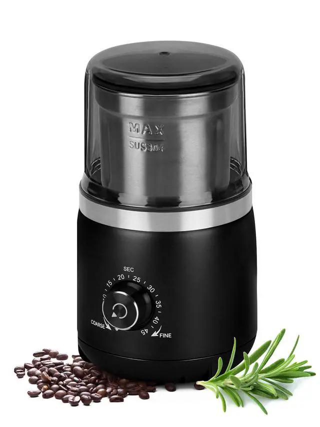 Alt view image 8 of 14 - Electric Coffee Grinder with Silent Grinding Blades & Timer Knob to Adjustable Coarse to Fine, Espresso Grinder with Removable Stainless Steel Bowl for Coffee Bean, Herb, Spices, Seeds (Black)
