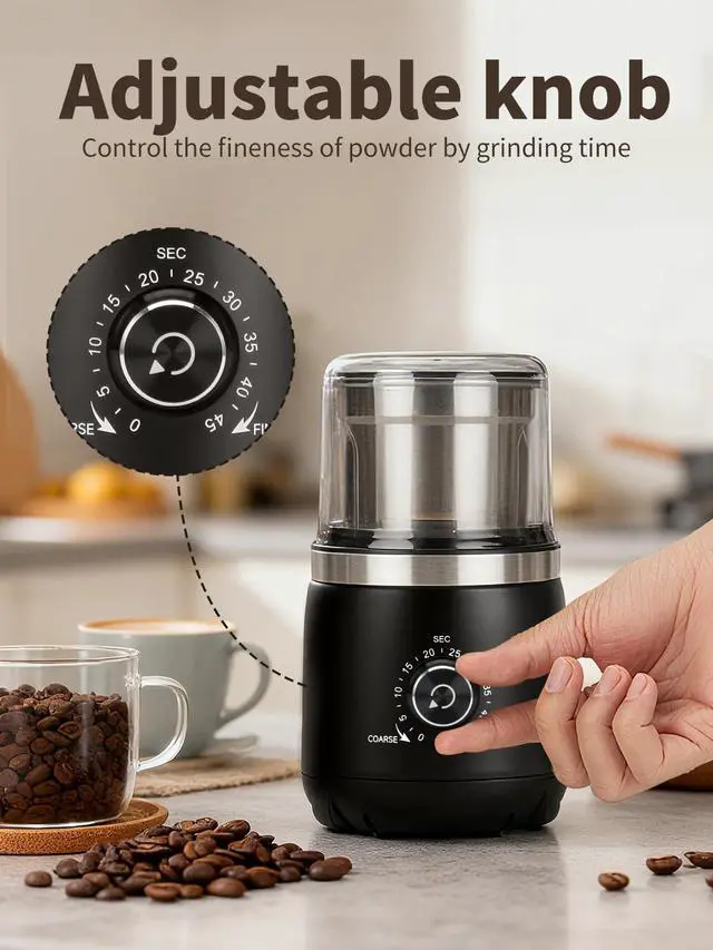 Alt view image 9 of 14 - Electric Coffee Grinder with Silent Grinding Blades & Timer Knob to Adjustable Coarse to Fine, Espresso Grinder with Removable Stainless Steel Bowl for Coffee Bean, Herb, Spices, Seeds (Black)