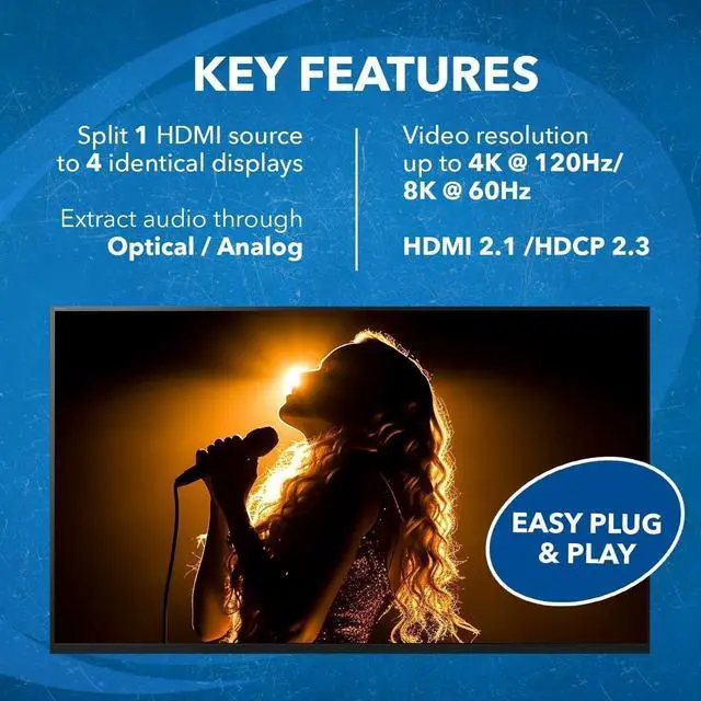Alt view image 14 of 14 - 8K HDMI Splitter 1 in 4 Out, 1 x 4 Duplicate/Mirro Screen with Audio Extractor UltraHD Supports Upto 4K @ 120Hz IR EDID HDCP 2.3 for PS5, Xbox, NVIDIA (BK-104A)