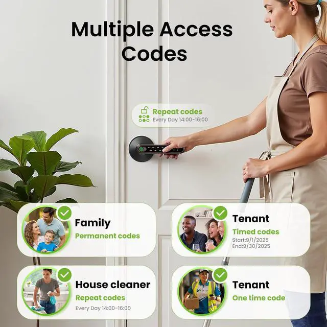 Alt view image 12 of 14 - Fingerprint Door Lock with Knob 4 in 1 Keyless Entry Door Locks with Keypad Unlocking by Fingerprint, APP, Passcode and Keys for Bedroom Home Hotel Easy Installation Door Knob