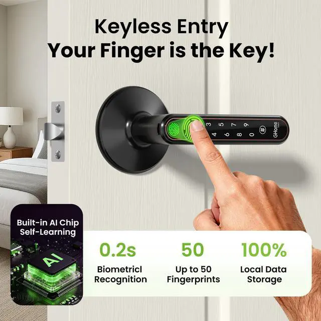Alt view image 11 of 14 - Fingerprint Door Lock with Knob 4 in 1 Keyless Entry Door Locks with Keypad Unlocking by Fingerprint, APP, Passcode and Keys for Bedroom Home Hotel Easy Installation Door Knob