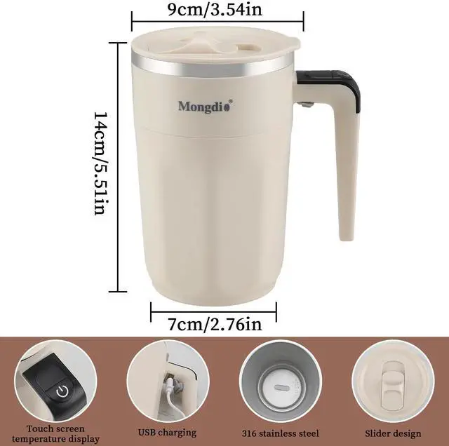 Alt view image 12 of 14 - Self Stirring Coffee Mug with Fahrenhite Temperature Display, Rechargeable Stirring Mug, Automatic Self Stirring Cup with Lid, For Coffee, Milk and Other Beverages, White