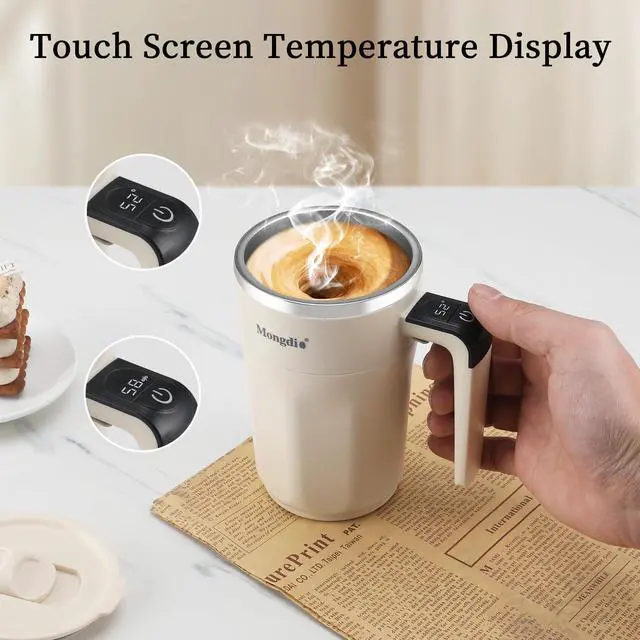 Alt view image 13 of 14 - Self Stirring Coffee Mug with Fahrenhite Temperature Display, Rechargeable Stirring Mug, Automatic Self Stirring Cup with Lid, For Coffee, Milk and Other Beverages, White