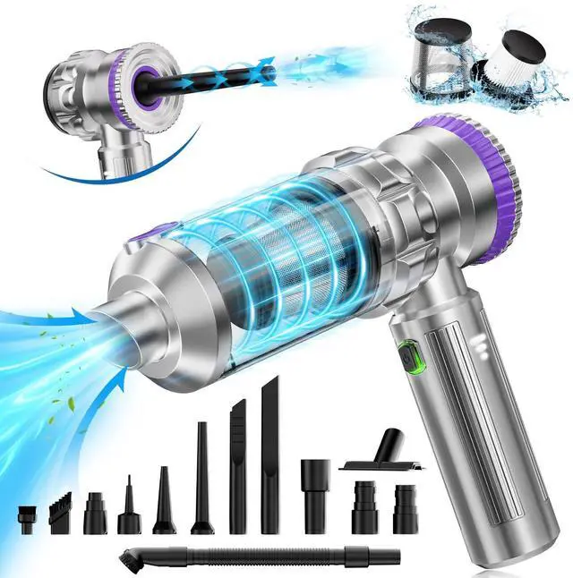 Alt view image 14 of 14 - Handheld Car Vacuum Portable Cordless with 20000Pa Powerful Suction, Mini Hand Held Car Vacuum Cleaner with 3-Speed Adjustment, 90000RPM Motor, With Nozzles for Home, Pet Hair, Keyboard, Desk