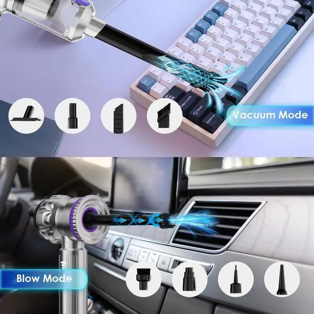Alt view image 13 of 14 - Handheld Car Vacuum Portable Cordless with 20000Pa Powerful Suction, Mini Hand Held Car Vacuum Cleaner with 3-Speed Adjustment, 90000RPM Motor, With Nozzles for Home, Pet Hair, Keyboard, Desk
