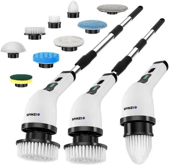 Alt view image 8 of 13 - Electric Spin Scrubber Cordless Electric Cleaning Brush with LCD Power Display 9 Replaceable Heads Dual Speed IPX7 Waterproof Electric Scrubber for Cleaning Bathroom Tiles Floor Kitchen & Car