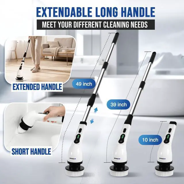 Alt view image 9 of 13 - Electric Spin Scrubber Cordless Electric Cleaning Brush with LCD Power Display 9 Replaceable Heads Dual Speed IPX7 Waterproof Electric Scrubber for Cleaning Bathroom Tiles Floor Kitchen & Car