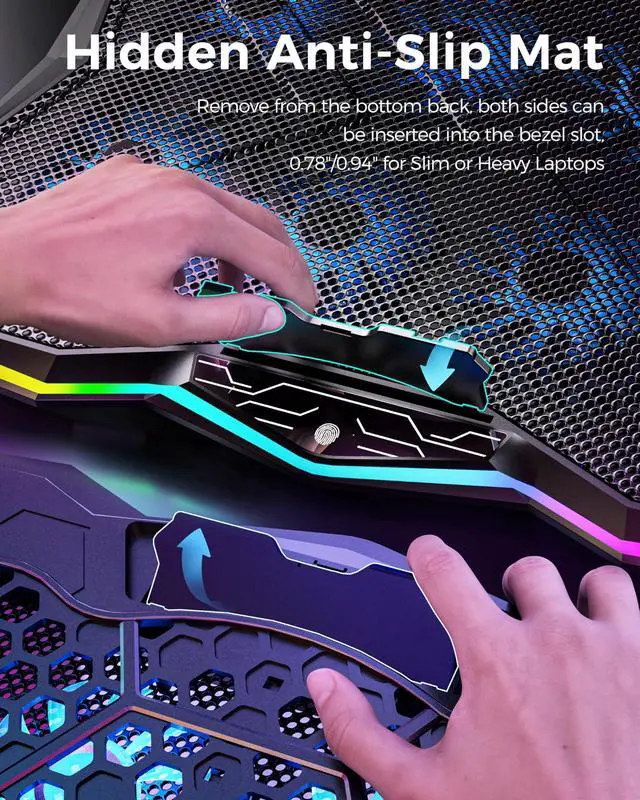 Alt view image 14 of 14 - Gaming Laptop Cooling Pad with 8 Fans, RGB Computer Stand for 15.6-17.3 Inch Notebook with 7 Height Slots, 2 USB Ports, AA3