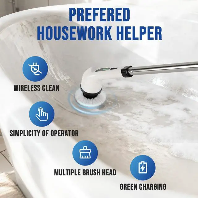 Alt view image 11 of 13 - Electric Spin Scrubber Cordless Electric Cleaning Brush with LCD Power Display 9 Replaceable Heads Dual Speed IPX7 Waterproof Electric Scrubber for Cleaning Bathroom Tiles Floor Kitchen & Car