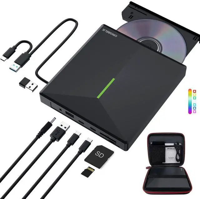 Alt view image 8 of 14 - External CD DVD Drive with 4 USB Ports and 2 TF/SD Card Slots, USB 3.0 Portable CD/DVD Disk Drive Player Burner Reader Writer for Laptop Mac PC Windows 11/10/8/7 Linux OS with Carrying Case