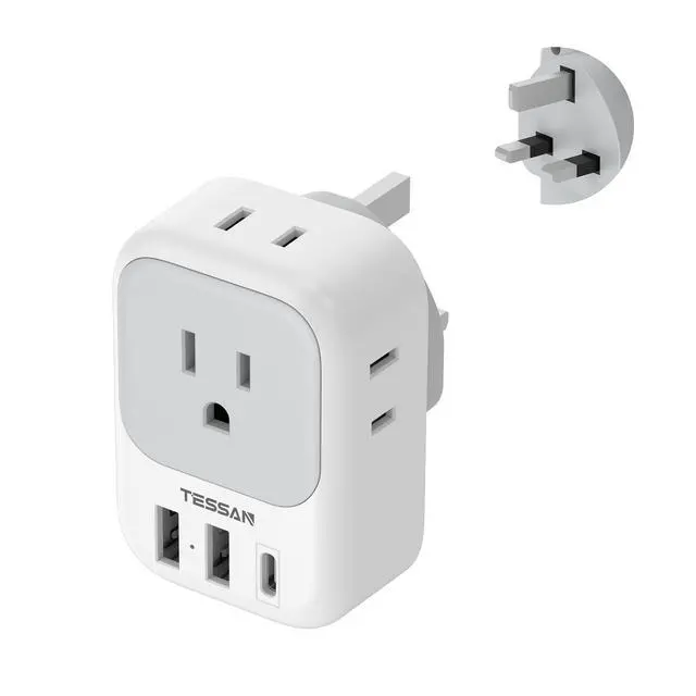 Alt view image 8 of 14 - US to UK Plug Adapter, Type G Travel Converter with 3 USB Charger(1 USB C Port), 4 Outlets Power Adaptor for USA to Qatar Ireland Hong Kong England Scotland Kenya Dubai London British