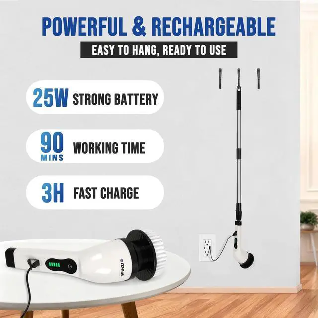 Alt view image 12 of 13 - Electric Spin Scrubber Cordless Electric Cleaning Brush with LCD Power Display 9 Replaceable Heads Dual Speed IPX7 Waterproof Electric Scrubber for Cleaning Bathroom Tiles Floor Kitchen & Car