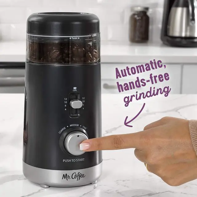 Alt view image 8 of 11 - Automatic Coffee Grinder with 5 Presets, 12 Cup Capacity, Black Ideal for Home Use and Espresso Lovers