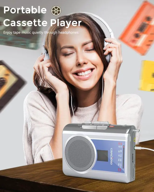 Alt view image 9 of 14 - Protable Cassette Recorder Player: AM FM Compact Cassette Tape Player with Big Speaker & Earphone Jack, Build in Microphone,Cassette Player Powered by DC or AA Battery